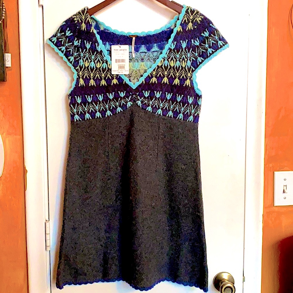 Free People Blue Gray Combo Sweater Dress NWT